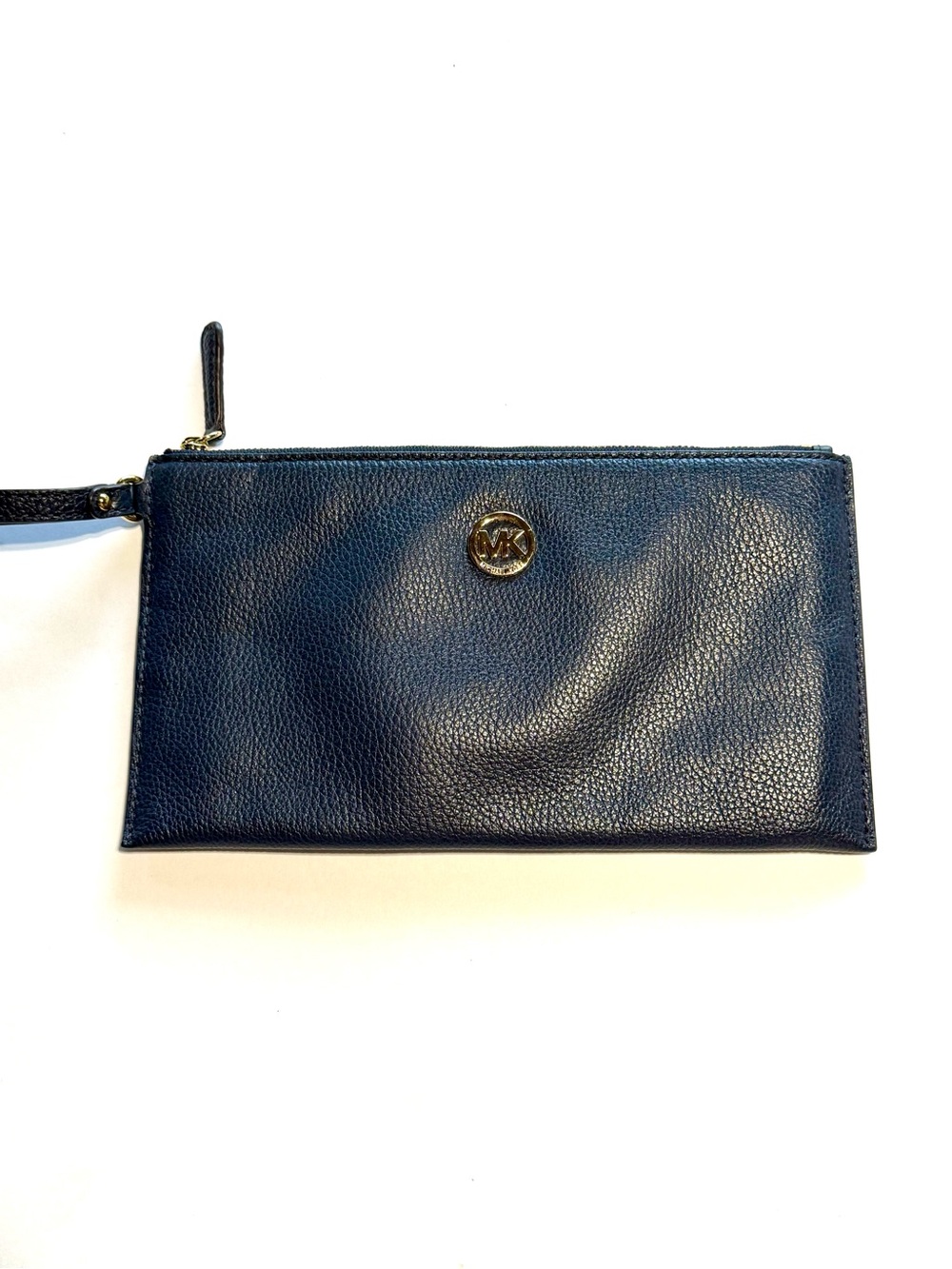 Michael Kors Navy Leather Zip Wristlet with Gold Hardware